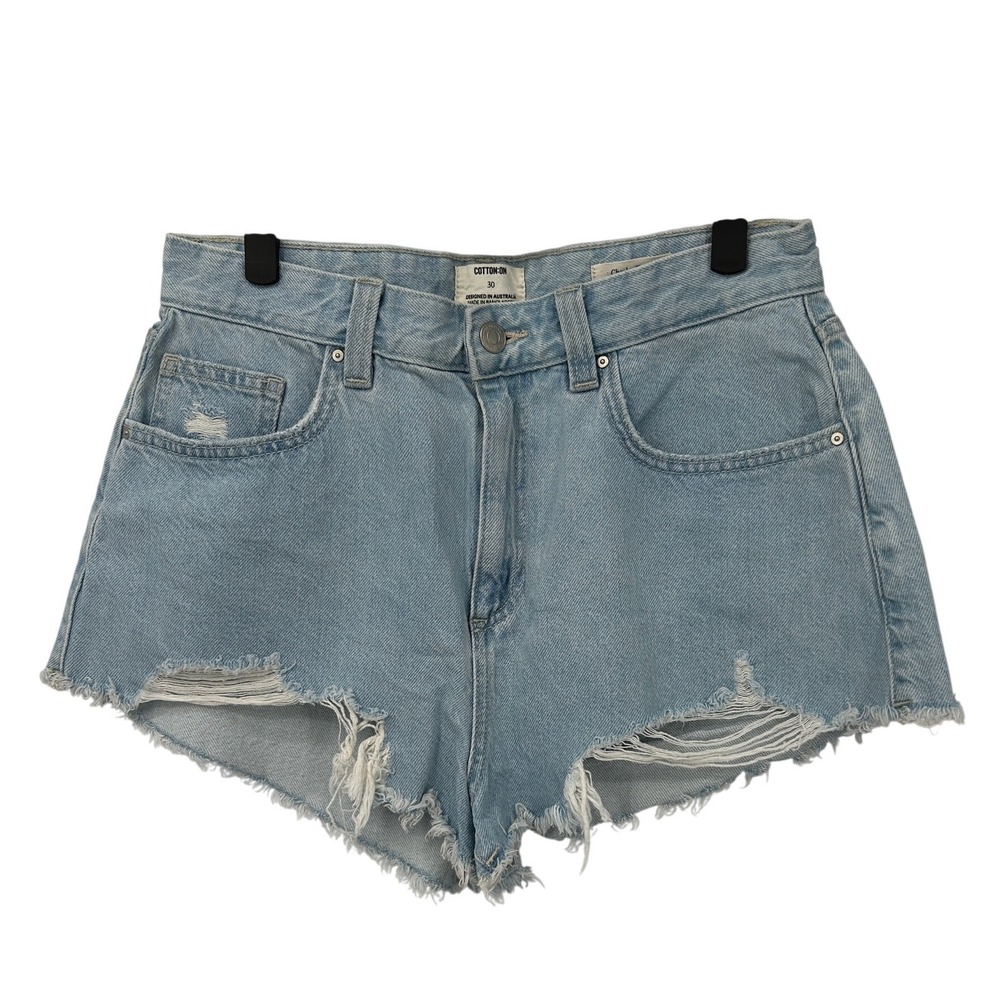 Cotton On Cheeky Short‎ Light Wash Distressed Denim Cutoff Shorts Womens Size 30
